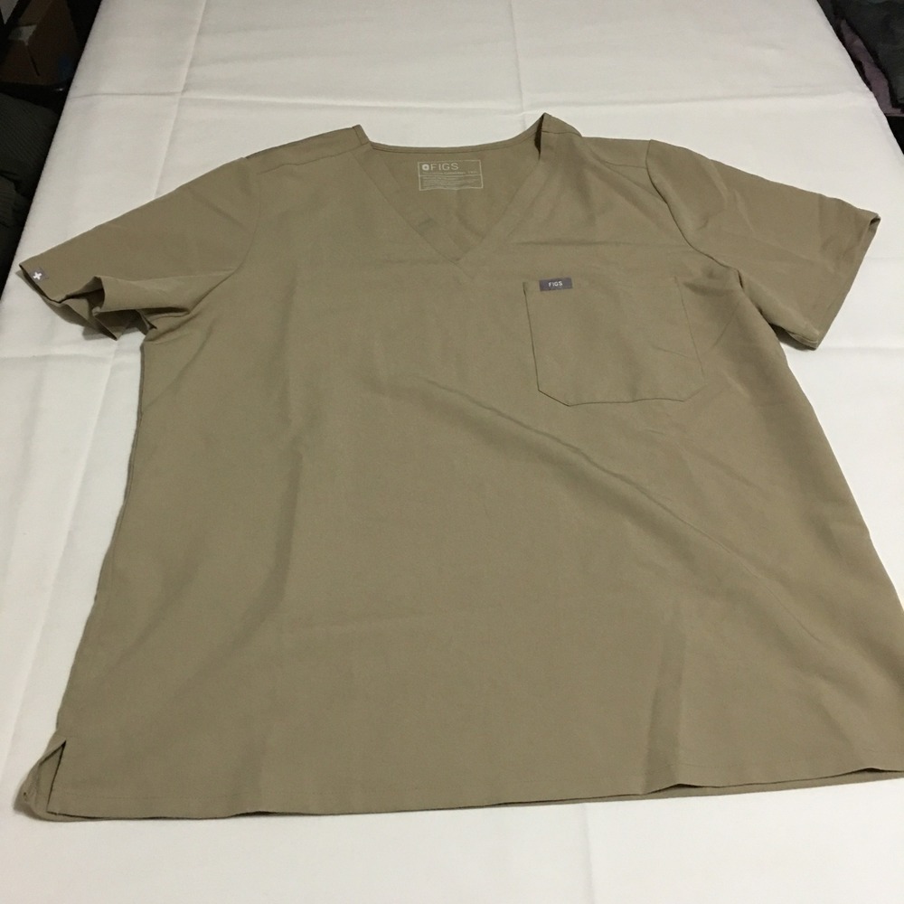 Figs Womens Catarina One-Pocket Scrub Top Size XXL Tan V-Neck Short Sleeve